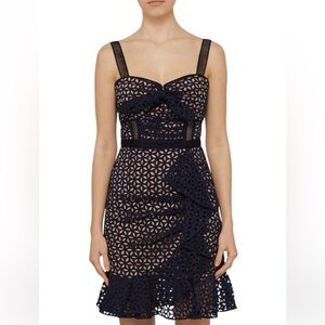 Self-Portrait Navy Geometric Lace Mini Dress